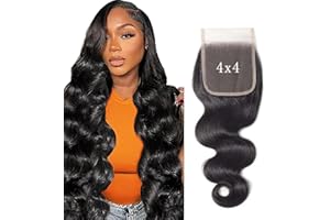 Hxxcoup Closure Human Hair 4X4 Lace Closure Body Wave Natural Black Capelli Naturali Brasiliani Umani Pre Plucked with Baby Hair 100% Brazilian Virgin Hair No Tangle No Smell for Woman 20 Inch
