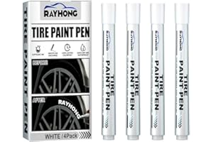 BBASILIYSD 4 pennarelli per pneumatici auto, impermeabili, per ruote di auto, colore bianco, per , finestre, specchietti per pneumatici