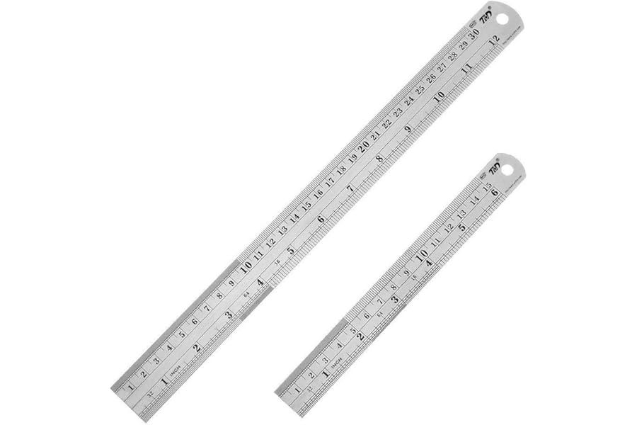 Heavy Duty Stainless Steel Ruler Set 12 Inch (30 CM) + 6 Inch (15 CM) Metal Rulers Kit - Perfect Straight Edge For Easy Measurements