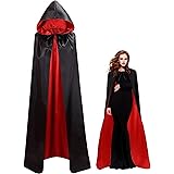 YIMOJOY Vampiro Capo con Cappuccio Costume di Halloween Vampiro Adulto Nero Rosso Double Face Capo di Halloween in Raso Costu