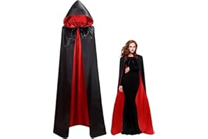 YIMOJOY Disfraz de Vampiro de Halloween Capa de satén para Adultos con Capucha 150 CM/170 CM Capa de Vampiro de Doble Cara Mujer para Fiesta de Disfraces Medievales de Carnaval de Halloween (XL)