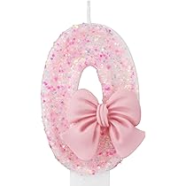 Pink Glitter Number Candles With Crown Bow - 2.95 Inch Birthday Cake Topper Candles