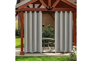 Rosnek Outdoor Curtains Waterproof,Windproof Design Pergola Curtains W 52" x L 84" with Top Grommets,Gazebo Panel Bottom Fixable Thermal Insulated for Garden,Patio,Pergola(2 Pièces,Light Grey)