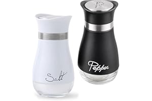 CCHONG Pack of 2 Salt and Pepper Pots Salt and Pepper Shaker Salt and Pepper Set Salt Shaker Salt Pot Kitchen Accessories (Black & White)