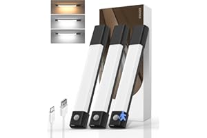 EZVALO 20CM(3 Unidades) Luz LED con Sensor Movimiento, Imán Luz Armario con 3 Temperaturas de Color, Luces Recargables USB para Cocina, Armario, Dormitorio,Negro