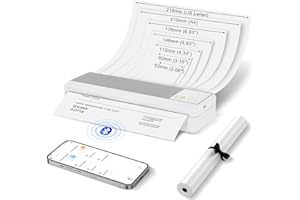 SMOCTAR Portable Printer A4, Bluetooth Inkless Thermal Printer Compatible with Laptops & Smartphone, Wireless Small Photo Printer for Home, Travel, Receipt, Invoice