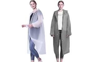 BAIYUANLI Reusable Rain Poncho 2Pcs Waterproof Raincoat Portable Transparent Raincoat EVA Clear Raincoat with Hood Resistant Rain Jacket Travel Raincoat for Women Adult(White and Grey)