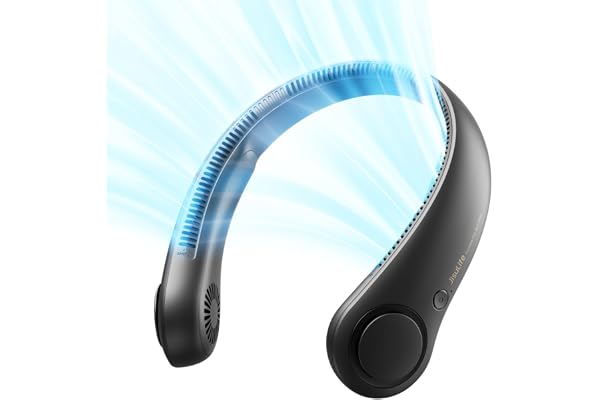 JISULIFE Ventilateur de Cou Portable, Ventilateur Mains Libres Sans Pale, 5 Vitesses, Ventilateur Personnel Portable Fonctionnant Avec Une Batterie de 4000 mAh, Ventilateur USB - Noir