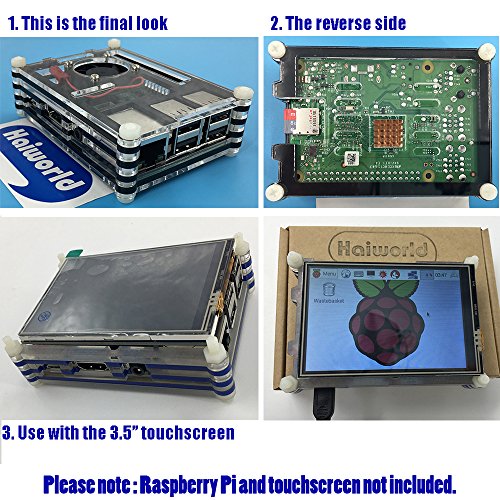 Haiworld 4 in 1 Profi-Kit für Raspberry & Himbeere Pi 3 2 und B +, Blau 9 Scheiben Schutzhülle hülle + 5V 2,5A Netzteil + Kühlung Lüfter + Kühlkörper - 7