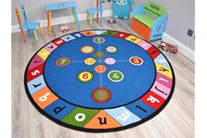 RUGS SUPERMARKET Large Small Kids Childrens Circle Circular Play Rugs Educational School Nursery (01C, 200cm Circle)