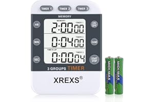 ‎XREXS XREXS Digitaler 3 Kanäle Countdown/Stoppuhr Küchentimer, Timer für das Kochen, Stoppuhr, Großes Display, Rinstellbarer Alarm Timer mit Magnetischer Rückseite, Ständer, Lanyard (Batterie Enthalten)