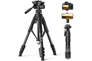 Lamicall Trípode para Cámara, Tripode para Móvil - [Patentadas Patas de Despliegue Rápido] [8KG Carga Máxima] 3 Vías Cabezal Panorámico, Soporte Cámara con Clip de Teléfono, para DSLR, iPhone y GoPro