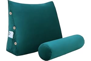 ‎JOHNEAR Johnear Rückenkissen mit Nackenrolle Abnehmbarer aus Samtweich Nackenkissen Rückenlehnen Sofa Kissen Bücherkissen Lesekissen Dreieck Keilkissen Nackenstütze(Blau Grün, 60 x 22 x 50 cm)
