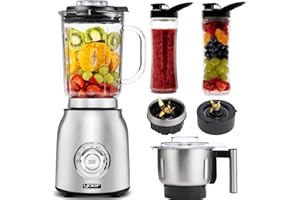 Yoer Titano JB03S, Blender Kielichowy 4w1, młynek do kawy i ziół, mikser do przyrządzania smoothie i koktajli, tytanowe ostrza, wielofunkcyjny, stołowy, stojący, srebrny