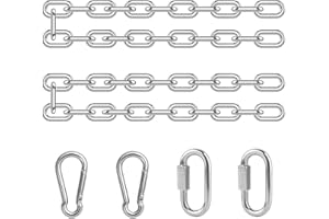 Jinsion 2 Piezas Cadena de Acero Inoxidable con 4 Mosquetón, 60cm Cadena Acero 304, Cadena Silla Colgante, Cadena Hamaca, Columpio de Cadena, Duradero Cadenas para Sacos de Arena, Macetas y Mascotas