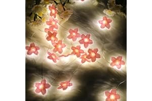 WISHSTAR Łańcuch świetlny z kwiatami wiśni, 200 cm, 20 diod LED, łańcuch świetlny na baterie, dekoracyjne światła do wózków dziecięcych, do ogrodu, na wesele, do wnętrz, na zewnątrz, taras, drzewa, dekoracja
