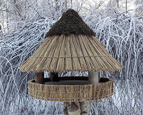 Vogelfutterhaus mit Reetdach und Heidekappe, "Heidehütte mittel"