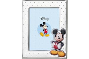 VALENTI & CO. Disney Baby Mickey Mouse Picture Frame in Silver with Colourful Painted Details for Table or Bedside Table for Children's Room Perfect as a Gift Idea Christening or Birthday