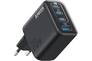 Anker Zolo Chargeur Adaptateur Mural 4 Ports avec Sortie Ultra-Rapide 70 W, Conception Stable et Compacte, pour iPhone séries 17 16, MacBook Air, iPad, Pixel, Galaxy, et Plus (câble Non Inclus)