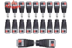 Aiqeer 10 par adaptera złącza zasilania DC 12 V/24 V 2,1 x 5,5 mm, męski żeński zestaw wtyczek wtykowych, złącze wtykowe zaciskowe, do taśmy LED kamery CCTV (szaro-czarne)