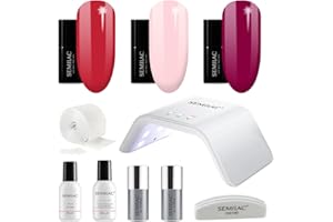 Semilac Try Me Gel Nail Starter Kit, Nail Set For Beginners - 3 x UV Gel Colours 7ml, UV/LED Lamp, Top & Base Coat 7ml, Tools & More For Perfect Manicure Tools & More - 028 Classic Wine