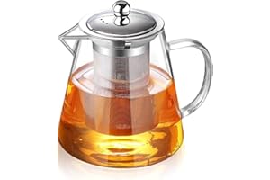 KEYOUNG Teekanne Glas 1300ml, Glasteekannen mit Siebaufsatz, Herausnehmbaren 304 Edelstahl Teefilter, Hitzebeständiges Glass Teapot Ideal zur Tees und Kaffee, für Mikrowellengeeignet und Spülmaschinenfest