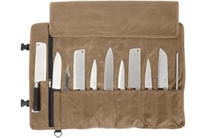 QEES Chefs Knife Roll Bag 11 Slots, Heavy Duty Waxed Canvas Knife Bag, Waterproof Knife Case for Camping, Hiking, Multi-function Tool Roll Bag