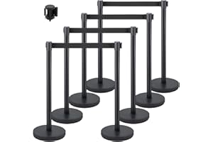 VEVOR Barriere Retrattili per Il Controllo della Folla e La Coda, 8 Pz Colonnine Segnapercorso con Nastro Nero per Dividere I Corvi in Banche, Aeroporti, Stadi, Luoghi di Divertimento e Altri Luoghi