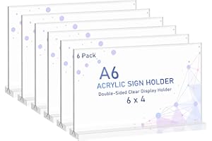 AYIFAN 6 Pack A6 Clear Acrylic Sign Holder Horizontal Table Sign Holder Display Stand Double-Sided Tabletop T Shaped Desktop Stand for Wedding Table Numbers, Restaurant Signs, Photos, Menus