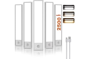 skelo Luz LED con Sensor de Movimiento 20CM 2500mAh,Luz LED Armario con 3 Color 3 Modos USB-C Recargable, LED Cocina Bajo Mueble para Gabinete Pasillo Escalera Sótano Cocina (5 piezas)