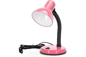 Aigostar Vintage Lampe de Bureau， Lampe de Table Retro avec Prise， Sans Ampoule， Compatible avec Les Ampoules LED Modele E27， Colonne de Lampe Reglable， Rose