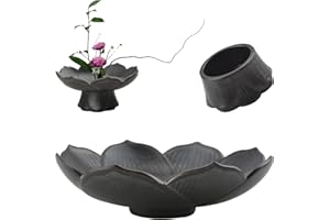 CRAFFANCY Kit de arreglos florales, 1 juego de jarrón de flores de loto de cerámica oscura para arte floral de Ikebana, plato de frutas para decoración del hogar