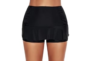 Ocean Plus Femme Jupe de Bain avec Slip Skoirts Jupe de Sports Nautiques Protection UV Taille Haute Maillot de Bain Plissé