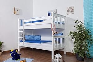 STEINER SHOPPING Kinderbett Etagenbett Mario Buche Vollholz massiv weiß lackiert inkl. Rollrost - 90 x 200 cm, teilbar