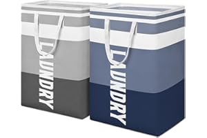 NIDOUL 2-Pack 75L großen Wäschekorb, zusammenklappbare freistehende Kleidung Spielzeug Lagerung Wäschekorb schmutzige Kleidung Veranstalter mit verstärkten Griffen für Schlafsaal Schlafzimmer Bad, grau blau