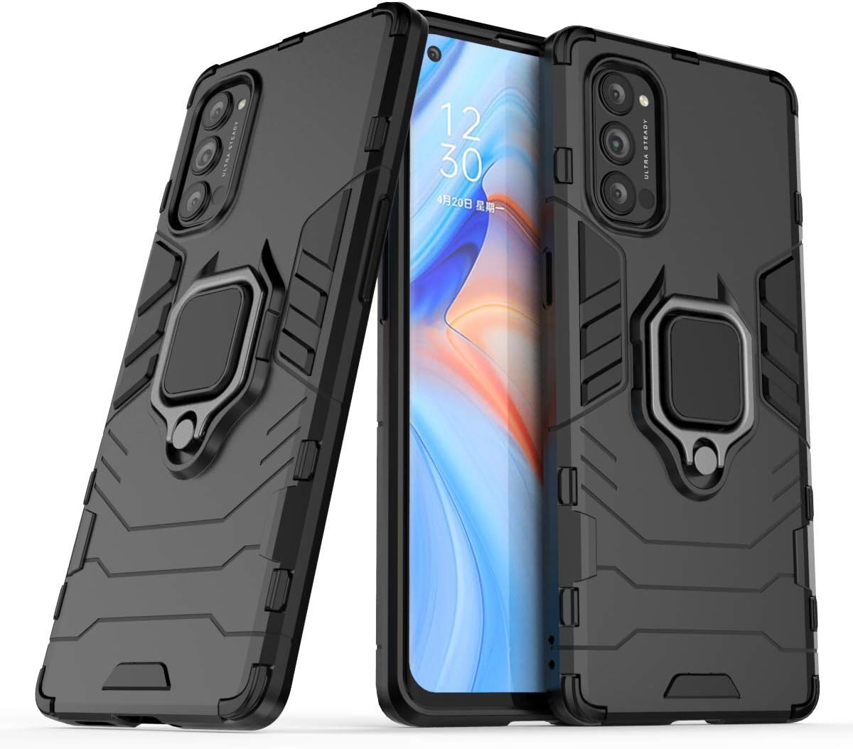 MRSTER Funda OPPO Reno4 Pro 5G, Armor Funda con 360 Anillo Soporte, Anti-Arañazos con Absorción de Choque Resistente Carcasa Protectora para OPPO Reno4 Pro 5G. HB Black