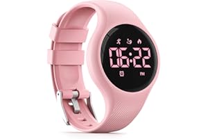 Focwony LED Digital Waterproof Pedometer Watch, Non-bluetooth Fitness Tracker, Step Counter, Distance, Vibrating alarm clock, Stopwatch, Great Gift for for Kids Childrens Teens Girls Boys (Pink)