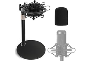 FRGYEE AT2020 Soporte Microfono de Escritorio con Soporte Antichoques y Protector de Parabrisas de Espuma para Audio Technica AT2020V AT2020USB+ AT2035 ATR2500X de Micrófono con Condensador