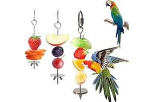 KSJEHW 3 Pezzi Spiedini di Cibo per Uccelli in Acciaio Inossidabile, Accessori Permangiatoia Uccelli, Spiedo di Frutta Verdura per Bird Feeder Pappagallo (Argento)