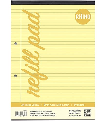 RHINO Blocco Di Ricarica Per Cancelleria, Formato A4, 50 Foglie/100 Pagine, 7 Mm A Quadretti, Confezione Da 6, Ideale Per La Matematica Per Dislessia E Altri Sen - 9