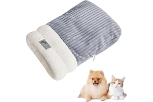 Ryfpdml Cat Sleeping Bag - Semi Enclosed 360° Wrap Cat Bed, Soft Plush Warm for Home, Office, Car (Grey)