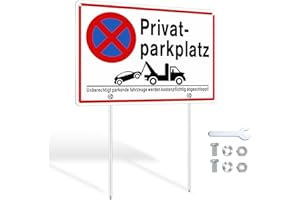 ‎SINMAO SINMAO Privatparkplatz Schild mit Pfosten Halterung Alu 30x20cm (A4) Parkverbotsschild Privatparkplatz mit Befestigung 30cm Abnehmbar