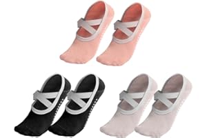 NebulaGlam 3 Pares Calcetines Pilates Yoga, Calcetines Antideslizantes Mujer, Fitness Antideslizantes Calcetines Calcetines de Yoga con Asas y Correas para Pilates, Danza, Fitness