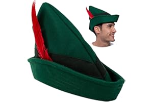 Spooktacular Creations Felt Robin Hood Hats with Feather One Size Fits All for Adult Alpine Hat Party Costume, German Hat, Green Tyrolean Hat Halloween Dress Up Party Favor.