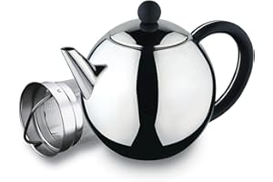 Café Olé Rondo dzbanek na herbatę ze stali nierdzewnej łatwy do nalewania czajniczek z koszem zaparzacza 35 uncji 1000 ml