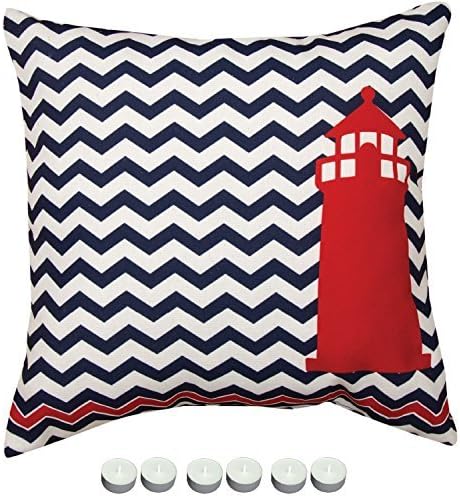 ArtoutletMF 4610 Nautical Red Lighthouse Cotton Linen Square Decorative Throw Pillow Case Cushion Cover 18 X 18