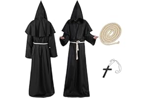 AOMAIGAD Kostium mnicha, średniowieczny kostium mnicha, kostium mnicha, kostium mnicha, z krzyżem i liną, na Halloween, karnawał