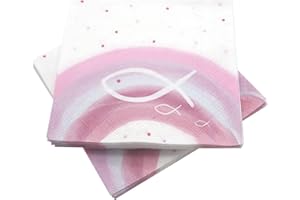 Unbekannt Servietten Kommunion Taufe Tischdeko Fisch Regenbogen Rosa Deko 20 Stück
