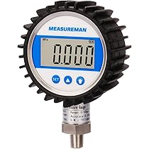 MEASUREMAN Digital Hydraulic Pressure Gauge - 2-1/2" Dial, 200 PSI, Battery Powered With LED