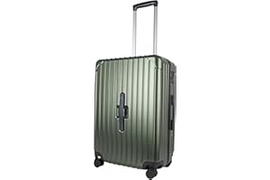 JLY Valigia Leggera Rigida con Ruote Girevoli a 360°, Chiusura TSA e Porta Bevande Integrata – Perfetta per Viaggi e Business (Verde Cacciatore, M (66.5cm))